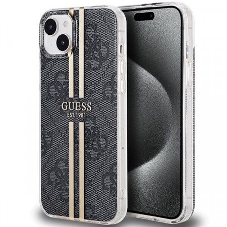 Оригинален гръб GUESS IML 4G Gold Stripe - iPhone 15 Plus / 14 Plus черен