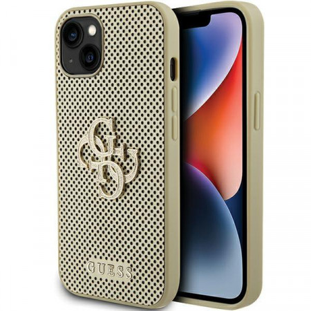 Оригинален гръб GUESS Perforated 4G Glitter - iPhone 15 златист