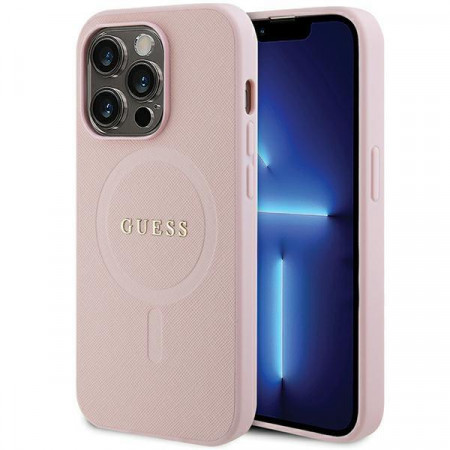 Оригинален гръб GUESS Saffiano MagSafe GUHMP13LPSAHMCP - iPhone 13 Pro розов
