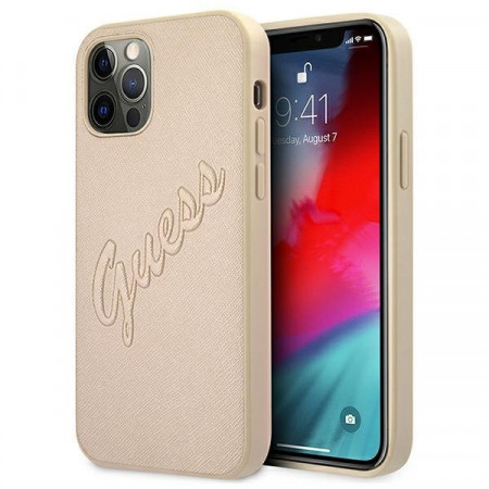 Оригинален гръб GUESS Saffiano Vintage Script GUHCP12LRSAVSLG - iPhone 12 Pro Max златист