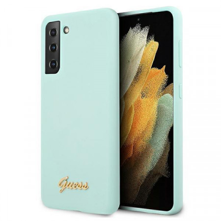 Оригинален гръб GUESS Silicone Script Metal Logo GUHCS21 5GMLSLMGLB - Samsung Galaxy S21+ 5G син