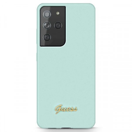 Оригинален гръб GUESS Silicone Script Metal Logo GUHCS21LLSLMGLB - Samsung Galaxy S21 Ultra 5G син