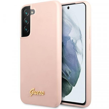 Оригинален гръб GUESS Silicone Script Metal Logo GUHCS23SLSLMGPP - Samsung Galaxy S23 розов