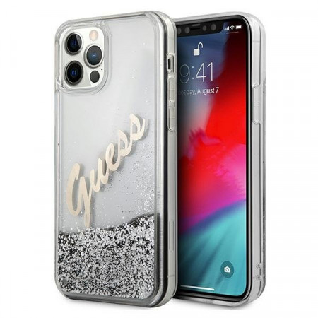 Оригинален гръб GUESS Silicone Vintage Gold Logo GUHCP12LGLVSSI - iPhone 12 Pro Max сребрист