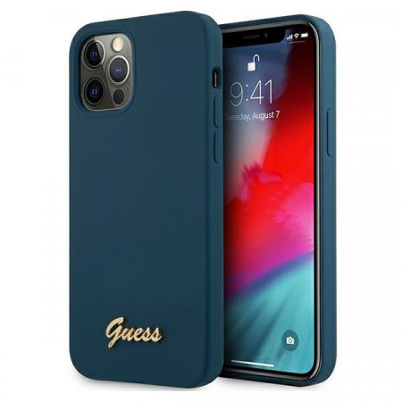 Оригинален гръб GUESS Silicone Vintage Gold Logo GUHCP12LLSLMGBL - iPhone 12 Pro Max син