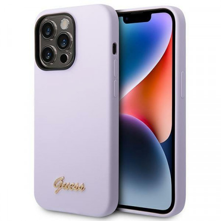 Оригинален гръб GUESS Silicone Vintage Gold Logo GUHCP14XSLSMU - iPhone 14 Pro Max лилав