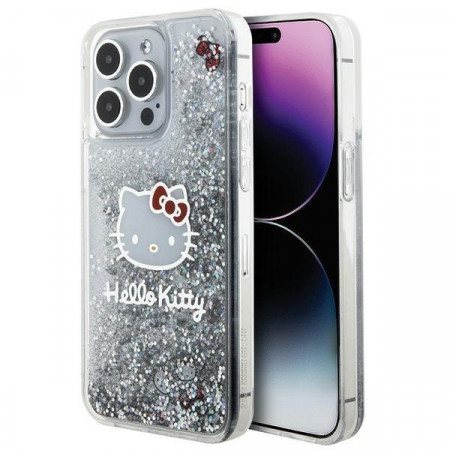 Оригинален гръб Hello Kitty Liquid Glitter Charms Kitty Head - iPhone 15 Pro Max сребрист