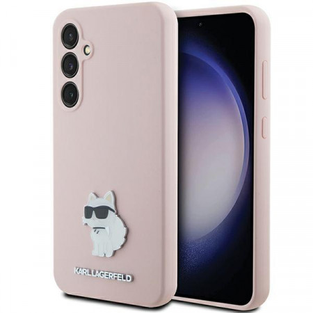 Оригинален гръб KARL LAGERFELD Silicone Choupette Metal Pin - Samsung Galaxy S23 FE розов