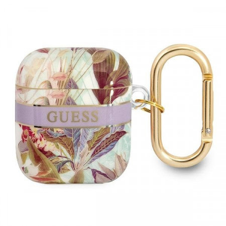 Оригинален калъф за слушалки GUESS Flower Strap GUA2HHFLU - AirPods 1 / 2 лилав