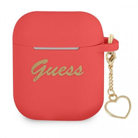 Оригинален калъф за слушалки GUESS Silicone Charm Heart GUA2LSCHSR - AirPods 1 / 2 червен
