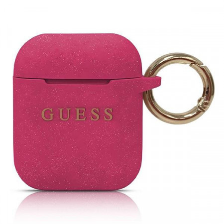 Оригинален калъф за слушалки GUESS Silicone Glitter GUACCSILGLFU - AirPods розов