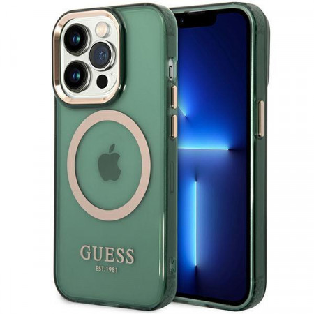 Оригинален полупрозрачен твърд гръб GUESS Gold Outline MagSafe GUHMP14XHTCMA - iPhone 14 Pro Max зелен