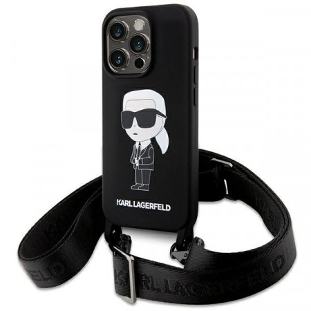 Оригинален твърд гръб с презрамка KARL LAGERFELD Silicone Ikonik KLHCP15XSCBSKNK - iPhone 15 Pro Max черен