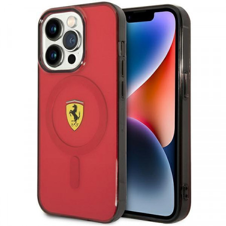Оригинален твърд гръб FERRARI Translucent MagSafe FEHMP14LUKR - iPhone 14 Pro червен полупрозрачен
