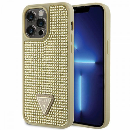 Оригинален твърд гръб GUESS Rhinestone Triangle GUHCP14XHDGTPD - iPhone 14 Pro Max златист