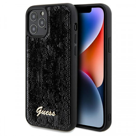 Оригинален твърд гръб GUESS Sequin Script Metal - iPhone 12 / 12 pro черен