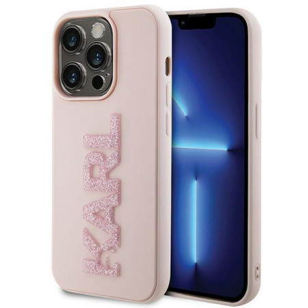 Оригинален твърд гръб KARL LAGERFELD 3D Rubber Glitter Logo - iPhone 15 Pro Max розов
