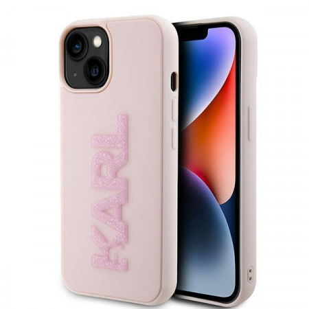 Оригинален твърд гръб KARL LAGERFELD 3D Rubber Glitter Logo - iPhone 15 розов
