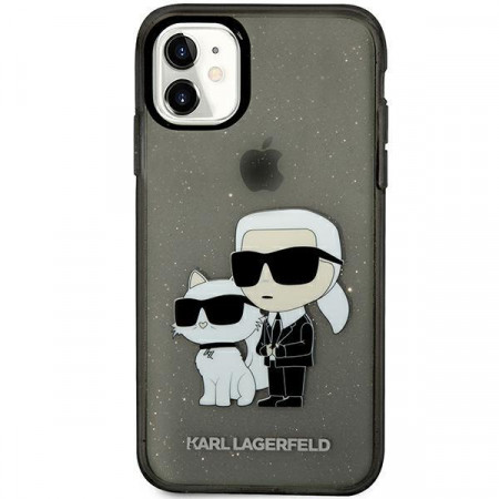 Оригинален твърд гръб KARL LAGERFELD Gliter Karl & Choupette KLHCN61HNKCTGK - iPhone 11 черен