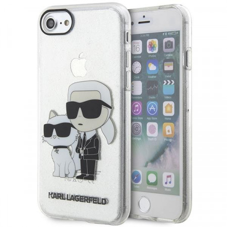 Оригинален твърд гръб KARL LAGERFELD Gliter Karl & Choupette KLHCI8HNKCTGT - iPhone 7 / 8 / SE (2nd gen) / SE (3rd gen) прозрачен