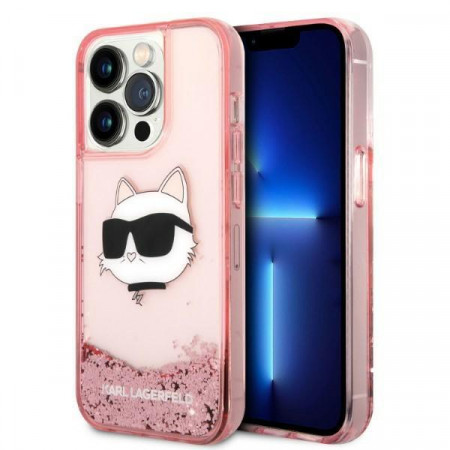 Оригинален твърд гръб KARL LAGERFELD Glitter Choupette Head KLHCP14LLNCHCP - iPhone 14 Pro розов