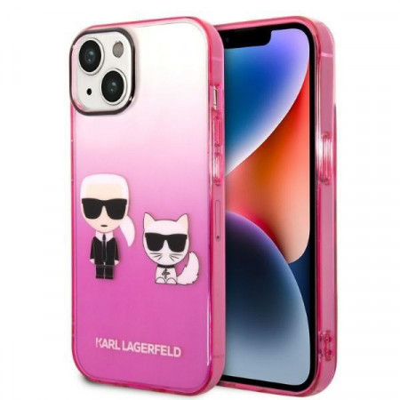 Оригинален твърд гръб KARL LAGERFELD Gradient Ikonik Karl & Choupette KLHCP14MTGKCP - iPhone 14 Plus розов