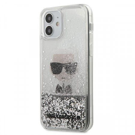 Оригинален твърд гръб KARL LAGERFELD Ikonik Liquid Glitter KLHCP12SGLIKSL - iPhone 12 mini сребрист