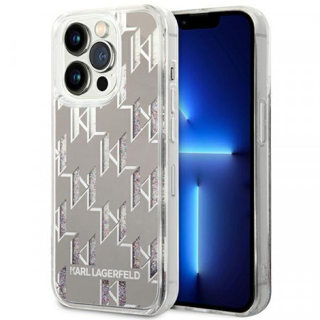 Оригинален твърд гръб KARL LAGERFELD Liquid Glitter Monogram KLHCP14XLMNMS - iPhone 14 Pro Max сребрист