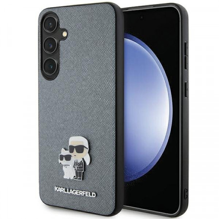 Оригинален твърд гръб KARL LAGERFELD Saffiano Karl & Choupette Metal Pin KLHCS24MPSAKCMPG - Samsung Galaxy S24+ S926 hardcase сив
