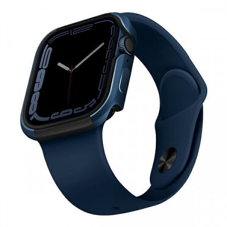 Подсилен алуминиев калъф за корпус UNIQ Valencia - Apple Watch 45mm Series 9 / 45mm Series 8 / 45mm Series 7 / 44mm SЕ (2nd gen) / 44mm SE / 44mm Series 6 / 44mm Series 5 / 44mm Series 4 / 42mm Series 3 / 42mm Series 2 син