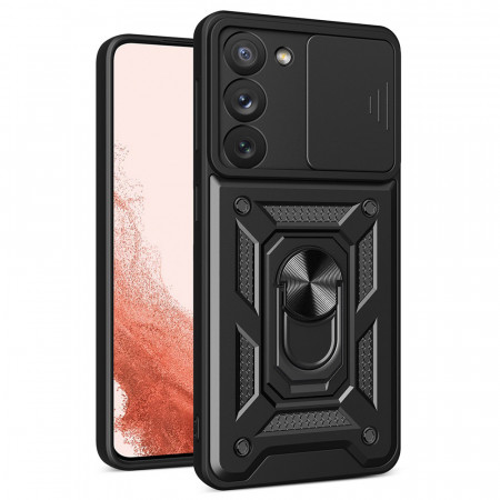 Подсилен гръб Hybrid Armor Camshield с подвижно покритие за камерата и стойка - Samsung Galaxy S23+ черен