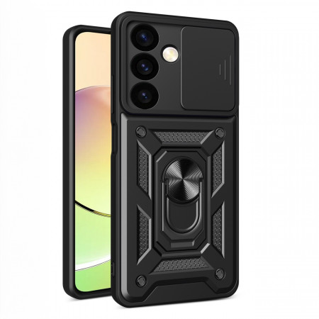 Подсилен гръб Hybrid Armor Camshield с подвижно покритие за камерата и стойка - Samsung Galaxy S24+ черен