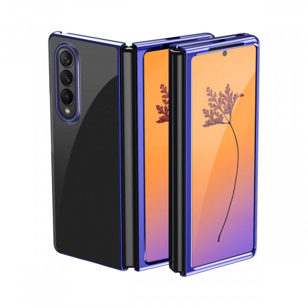 Прозрачен калъф с цветна рамка Plating - Samsung Galaxy Z Fold4 син