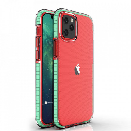 Прозрачен силиконов гръб с цветен кант Spring - iPhone 12 mini мента