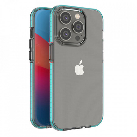 Прозрачен силиконов гръб с цветен кант Spring - iPhone 14 Pro светлосин
