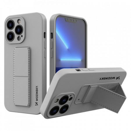 Силиконов гръб със стойка WOZINSKY Kickstand - iPhone 13 Pro сив