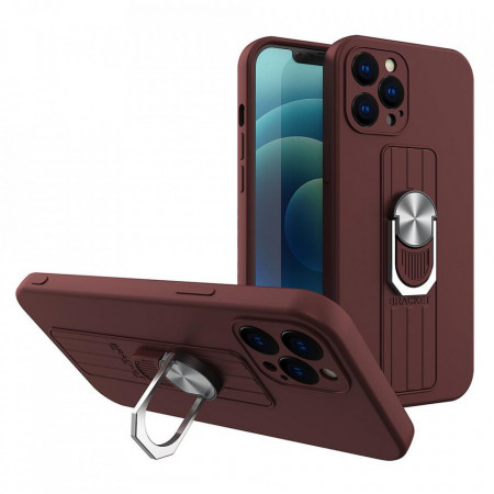 Силиконов гръб с държач-стойка Ring - iPhone 12 mini кафяв - Img 1