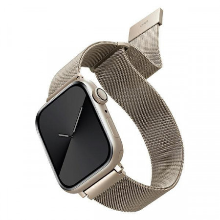 Стоманена каишка UNIQ Dante - Apple Watch 45mm Series 9 / 45mm Series 8 / 45mm Series 7 / 44mm SЕ (2nd gen) / 44mm SE / 44mm Series 6 / 44mm Series 5 / 44mm Series 4 / 42mm Series 3 / 42mm Series 2 бежов