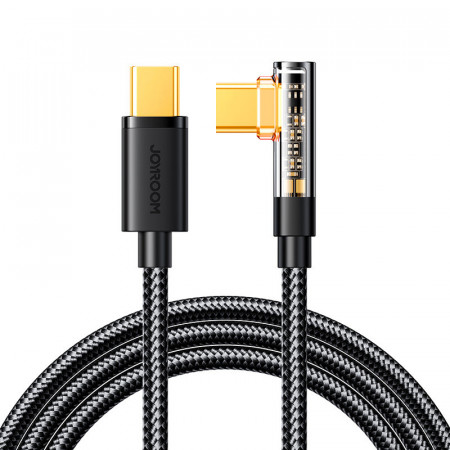 90° кабел за зареждане и данни с оплетка JOYROOM USB Type C към USB Type C с бързо зареждане 100W 1.2m черен (S-CC100A6)