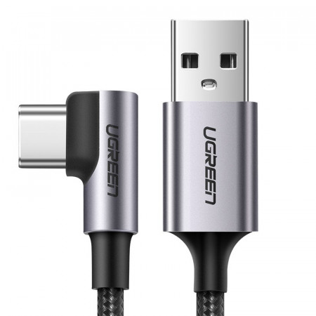 90° кабел за зареждане и данни с оплетка UGREEN USB Type A към USB Type C 3A 2m сив (50942)