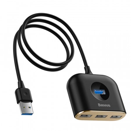 USB хъб BASEUS Square round 4в1 USB Type A 3.0 към USBType A 3.0 / 3x USB Type A 2.0 1m (CAHUB-AY01) черен