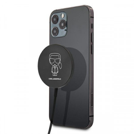 Безжично зарядно KARL LAGERFELD KLCBMSIKBK 15W (съвместимо с MagSafe) черно