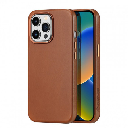 Гръб от естествена кожа DUX DUCIS Naples MagSafe - iPhone 14 Pro кафяв
