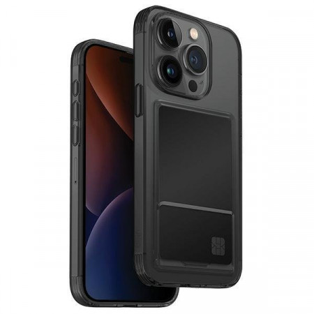 Гръб със слот за карта UNIQ Air Fender ID - iPhone 15 Pro smoked gray tinted