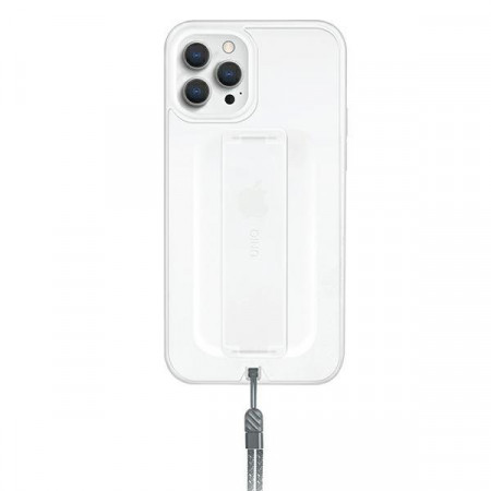 Гръб с лентов държач и каишка UNIQ Heldro с антимикробно покритие - iPhone 12 / 12 Pro бяла скреж
