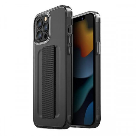 Гръб с лентов държач и каишка UNIQ Heldro с антимикробно покритие - iPhone 13 Pro Max опушен