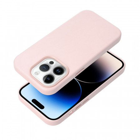 Гръб Leather Mag съвместим с MagSafe - iPhone 14 Pro розова пудра