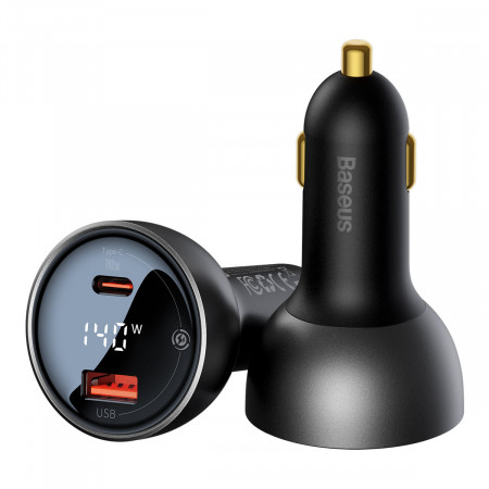 Зарядно за кола BASEUS 140W USB Type A / USB Type C PD 3.1 черно + кабел USB Type C BASEUS Superior Series 240W 5A 1m черен (CGZX070001)