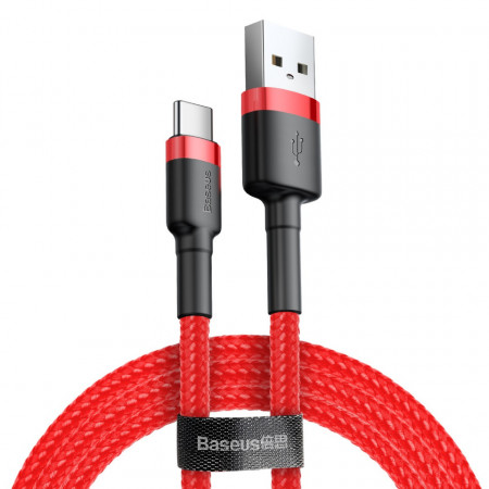 Кабел за зареждане и данни с оплетка BASEUS Cafule USB Type A към USB Type C 3A 1m (CATKLF-B09) червен - Img 1