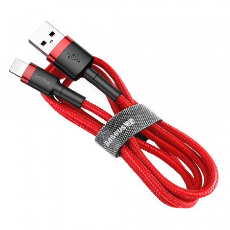 Кабел за зареждане и данни с оплетка BASEUS Cafule USB Type A към Lightning с бързо зареждане 3.0 2.4A 0.5m червен (CALKLF-A09)